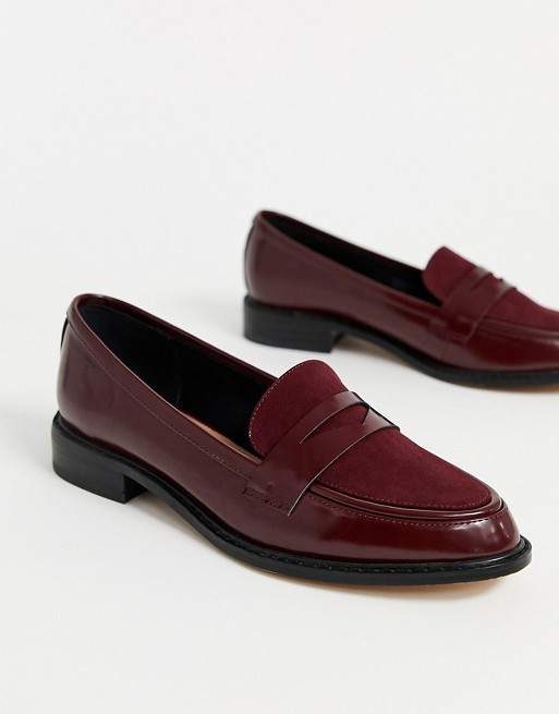 ASOS DESIGN Mantra loafer flat shoes in burgundy