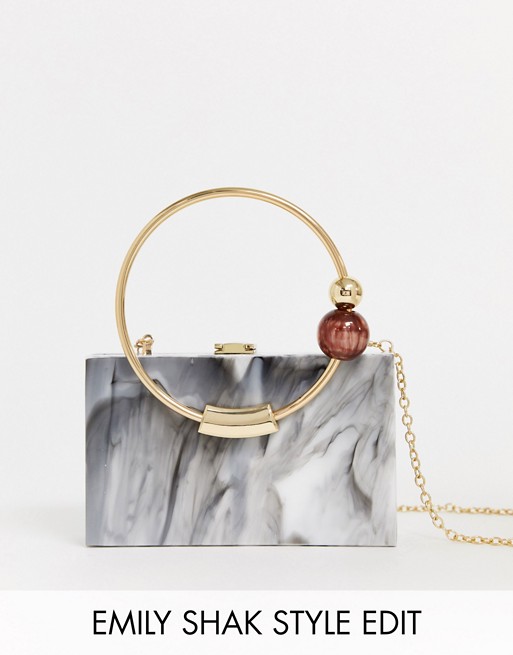 ASOS DESIGN marble box bag with bead ring handle