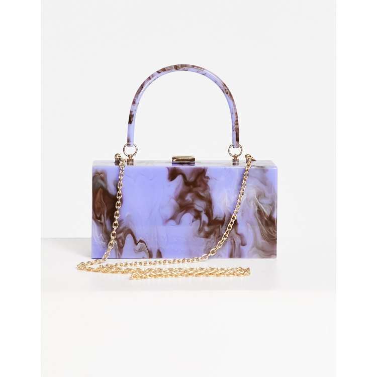 ASOS DESIGN marble box clutch bag with detachable chain strap in white