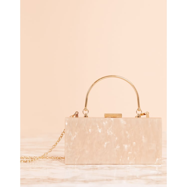 ASOS DESIGN marble clutch bag with metal handle