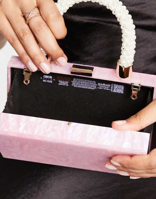 Pink Pearl Strap Clutch Bag