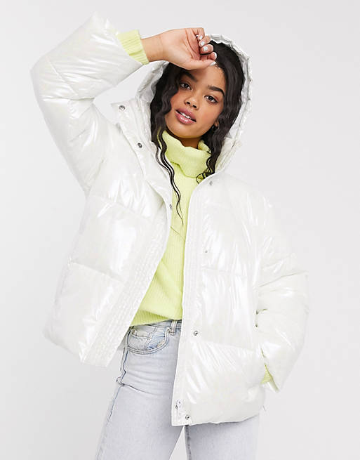 ASOS DESIGN marble effect puffer jacket in white | ASOS