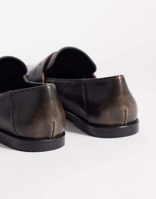 ASOS DESIGN - Marble - Mocassins à bout rond en cuir de qualité supérieure - Noir poli, 4 de 4