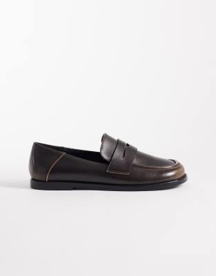  Marble premium leather round toe loafers  burnished