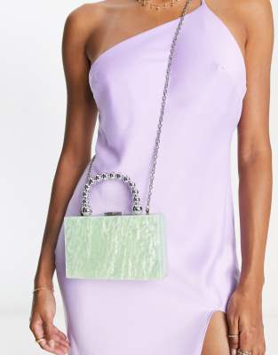 ASOS DESIGN marble resin clutch bag with beaded grab handle in mint - ASOS Price Checker