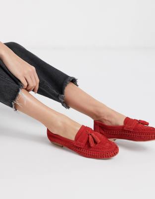 red suede flat shoes