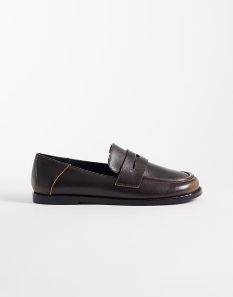 ASOS DESIGN – Marble – Svarta loafers i premiumläder med rund tå och polerad finish - view 1