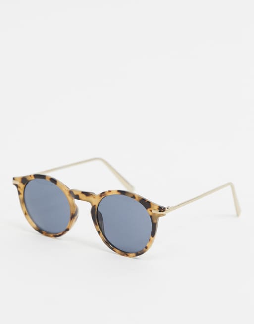 Asos Design Marble Tort Round Sunglasses With Metal Arms Asos 