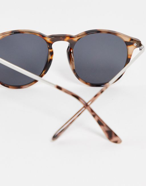 ASOS DESIGN marble tort round sunglasses with metal arms