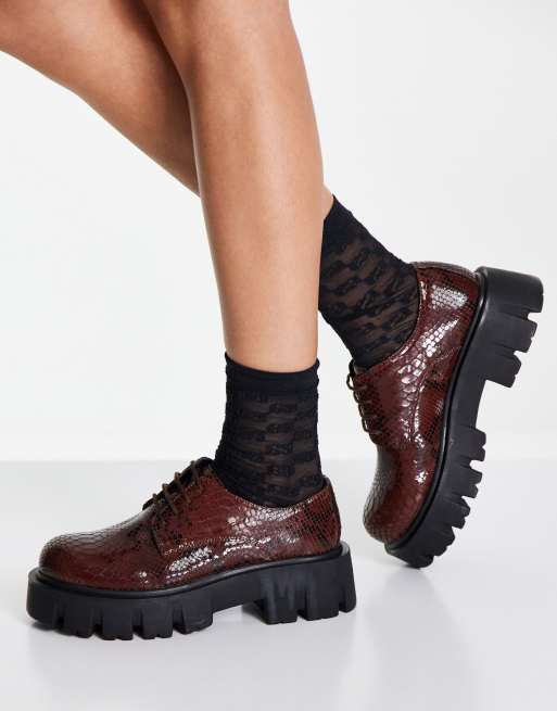 ASOS DESIGN - Marcos - Platte leren veterschoenen met dikke zool en slangenprint