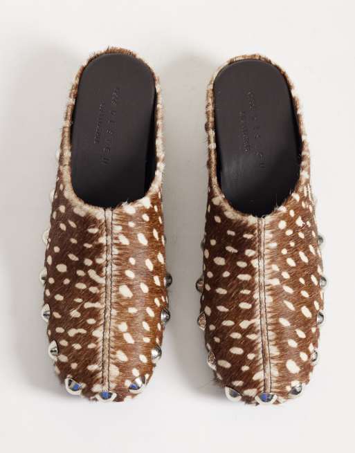 ASOS DESIGN Margo leather studded clog mules in deer print hair on real leather, 2 of 4