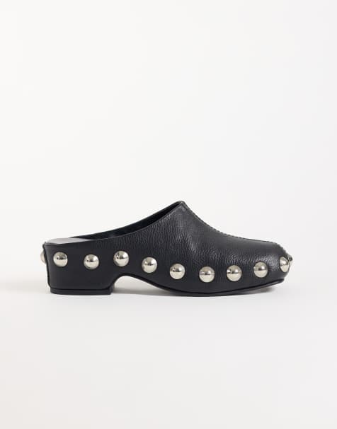 ASOS DESIGN Margo mules sabot en cuir à clous noir - view 1