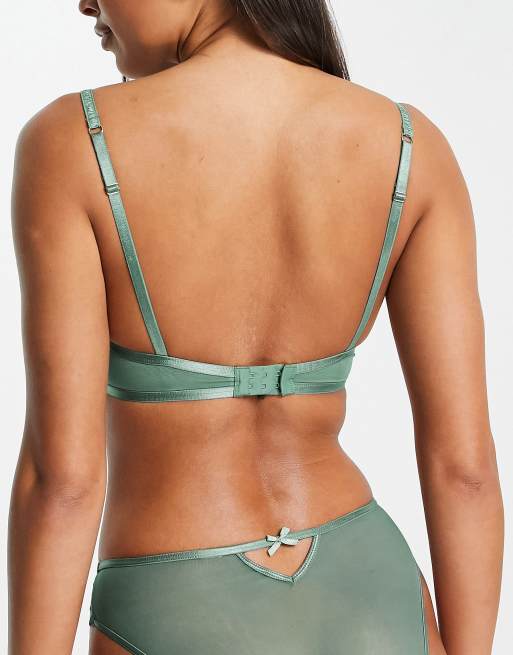 ASOS DESIGN Margot embroidered scallop spot underwired bra with ruched strapping in sage, 2 of 4
