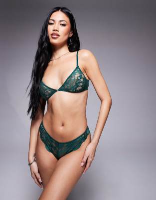 Asos Design Margot Lace High Leg Brazilian Briefs In Green