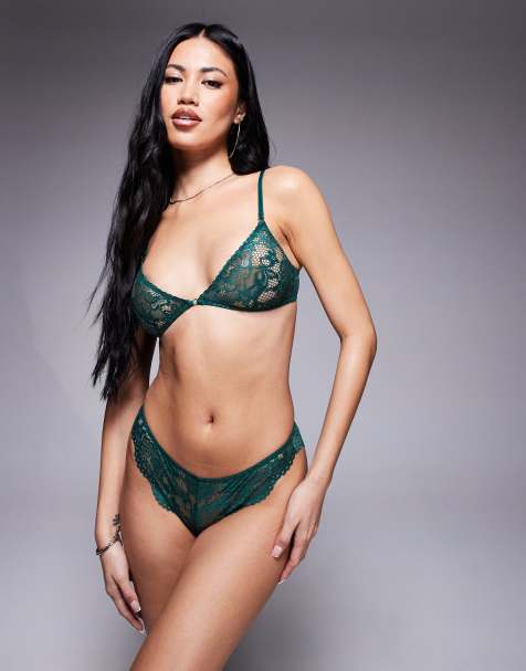 ASOS DESIGN – Margot – Skogsgröna brazilian-trosor med hög benskärning i spets - view 1