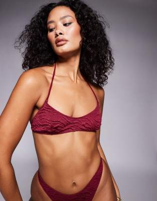 Asos Design Maria Textured High Leg Hipster Bikini Bottoms In Red