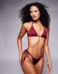 [ASOS DESIGN] ASOS DESIGN Maria textured tie back triangle bikini top in burgundy XS Burgundy