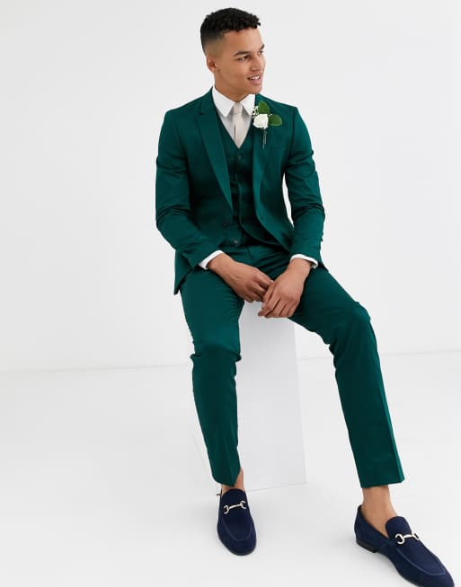 ASOS DESIGN Mariage Veste de costume ajustee en coton Vert foret