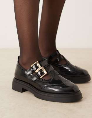 ASOS DESIGN - Marigold - Flache klobige Schuhe in Schwarz mit Schnallendetail