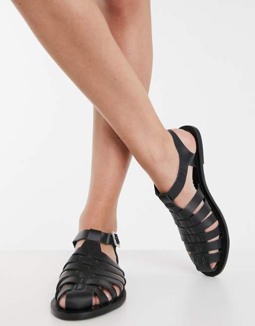 ASOS DESIGN – Marina – Czarne płaskie buty ze skóry w stylu rustykalnym, 3 z 4