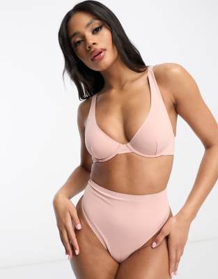 ASOS DESIGN - Marina - Figurformender Tanga in Rosa mit hohem Bund