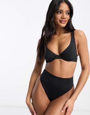 ASOS DESIGN - Marina - Figurformender Tanga in Schwarz mit hohem Bund-Black