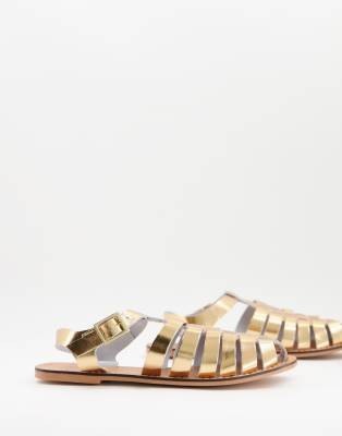 ASOS DESIGN - Marina - Flache Lederschuhe im Seemannsstil in Gold-Metallic-Goldfarben