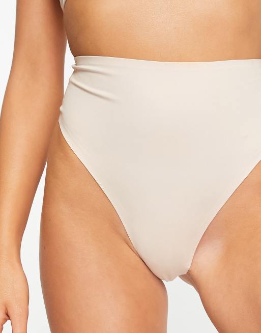 ASOS DESIGN - Marina - Gladmakende string met hoge taille van polyamidemix in beige 