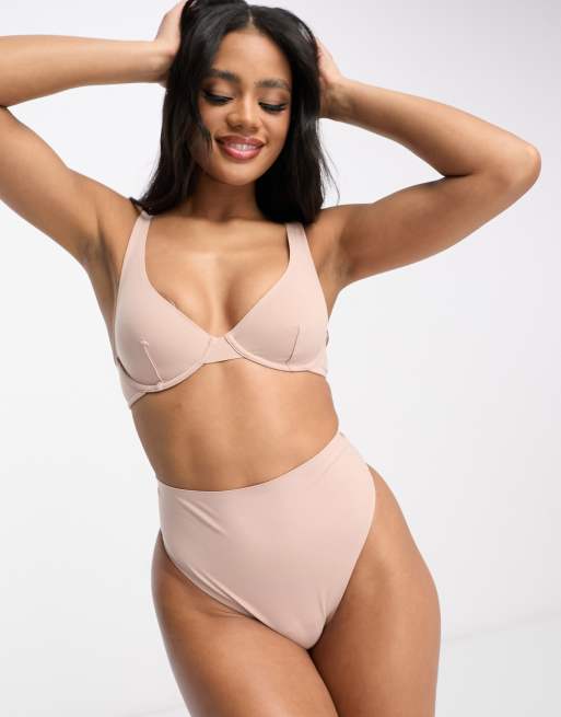ASOS DESIGN - Marina - Perizoma effetto levigante a vita alta color visone