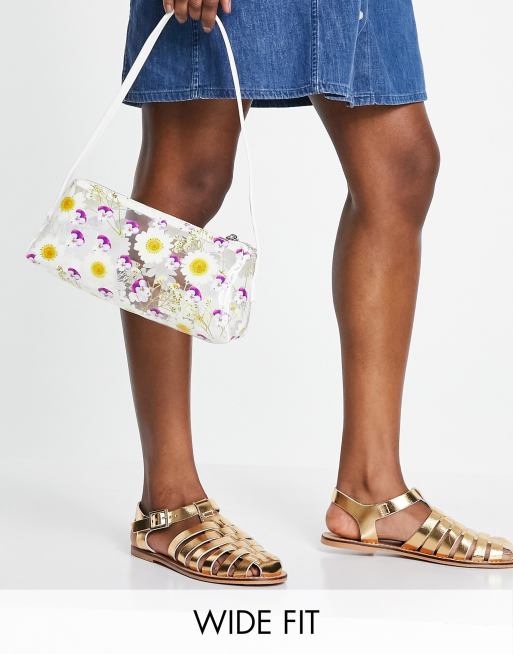 ASOS DESIGN - Marina - Platte leren waterschoentjes met brede pasvorm in metallic goud
