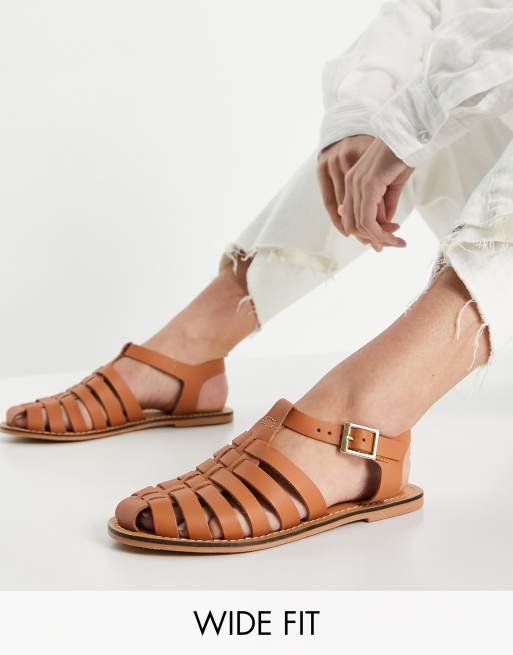 ASOS DESIGN - Marina - Scarpe basse da pescatore a pianta larga in pelle color cuoio