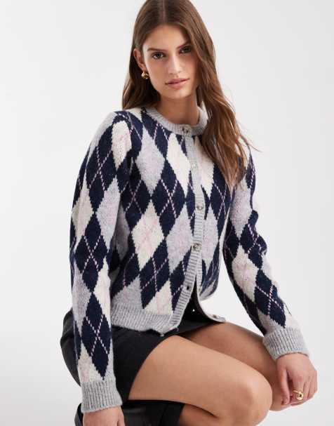 ASOS DESIGN – Marinblå, argylemönstrad kofta med rund halsringning - view 1