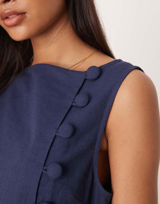 ASOS DESIGN – Marinblå, asymmetrisk kostymvästklänning i maxilängd med rak ringning och sänkt midja , 3 av 4