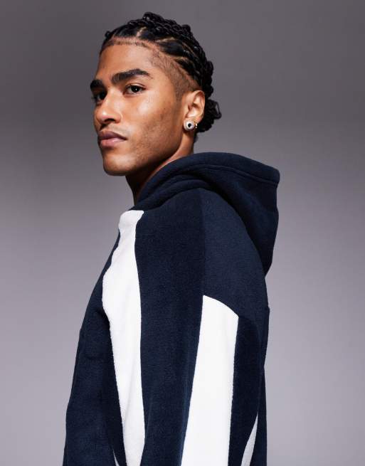 ASOS DESIGN – Marinblå, avslappnad huvtröja i fleece med blockfärgad design, 5 av 5