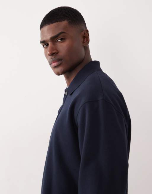 ASOS DESIGN – Marinblå, avslappnad sweatshirt med knäppning och ribbad krage, 4 av 5