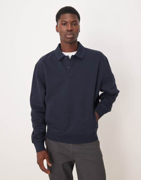 ASOS DESIGN – Marinblå, avslappnad sweatshirt med pikékrage - view 1