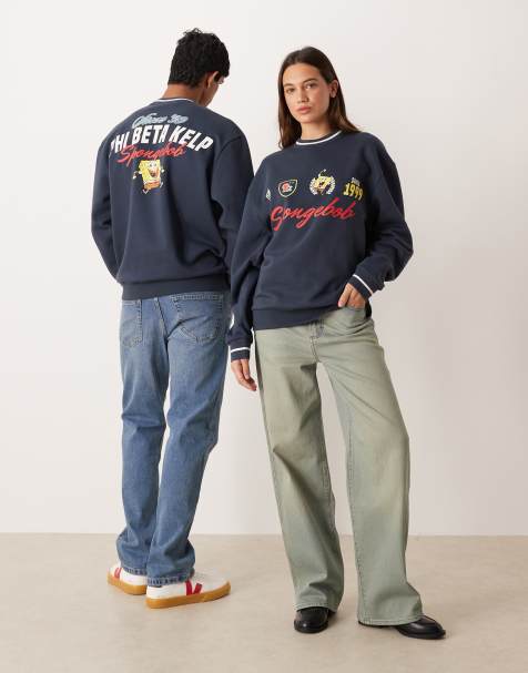 ASOS DESIGN – Marinblå, avslappnad sweatshirt med Svampbob-tryck i unisex-modell - view 1