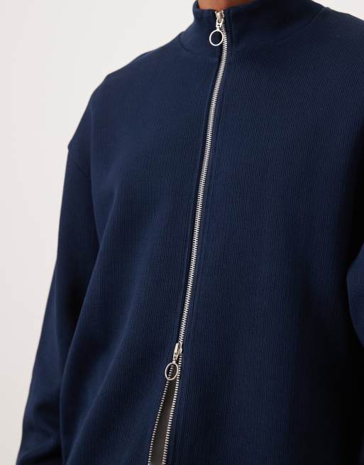 ASOS DESIGN – Marinblå, avslappnad träningsjacka med dragkedja i jersey, 5 av 5