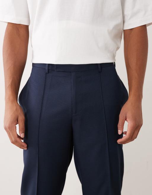 ASOS DESIGN – Marinblå, avsmalnande, figursydda byxor i tvättbart ylletyg, 2 av 5