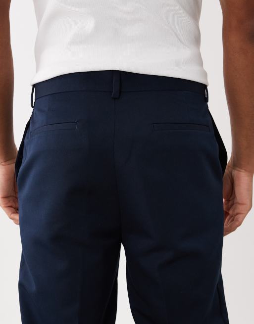ASOS DESIGN – Marinblå, avsmalnande finbyxor med stråveck framtill, 4 av 5