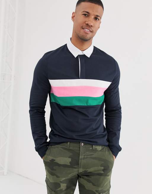 ASOS DESIGN – Marinblå, blockfärgad rugbytröja med lång ärm i tjock jersey