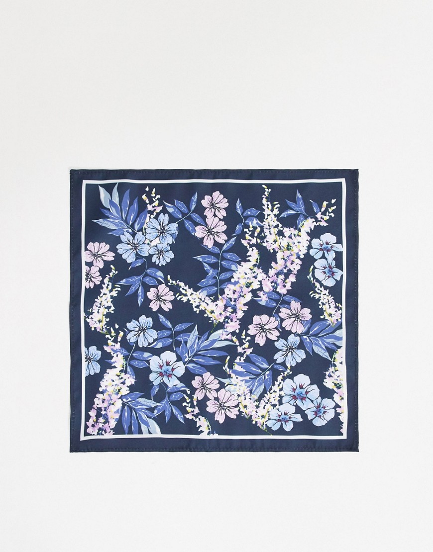 ASOS DESIGN – Marinblå blommig bröstnäsduk