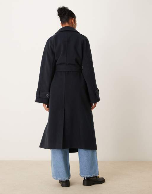 ASOS DESIGN – Marinblå, borstad formell kappa i lång modell med krage, 3 av 4
