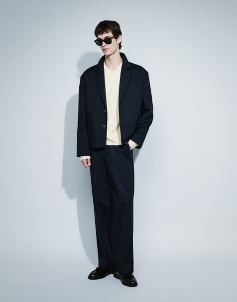 ASOS DESIGN – Marinblå, boxig kostym i twill - view 1