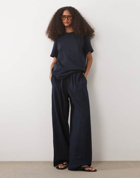 ASOS DESIGN – Marinblå byxor i bomull och oversize med ballongben, del av set - view 1