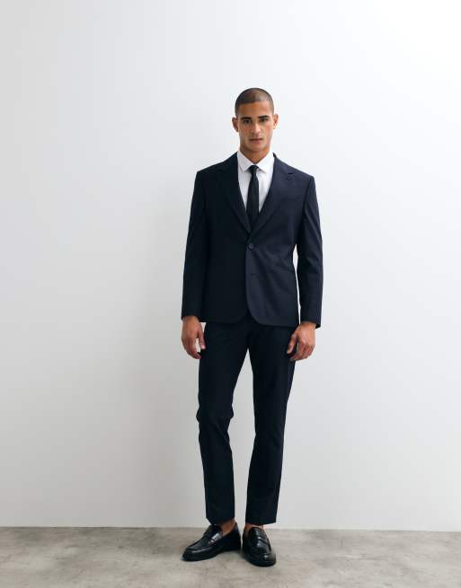 ASOS DESIGN – Marinblå, chevronmönstrad kavaj i jacquard med smal passform, del av kostym, 2 av 5