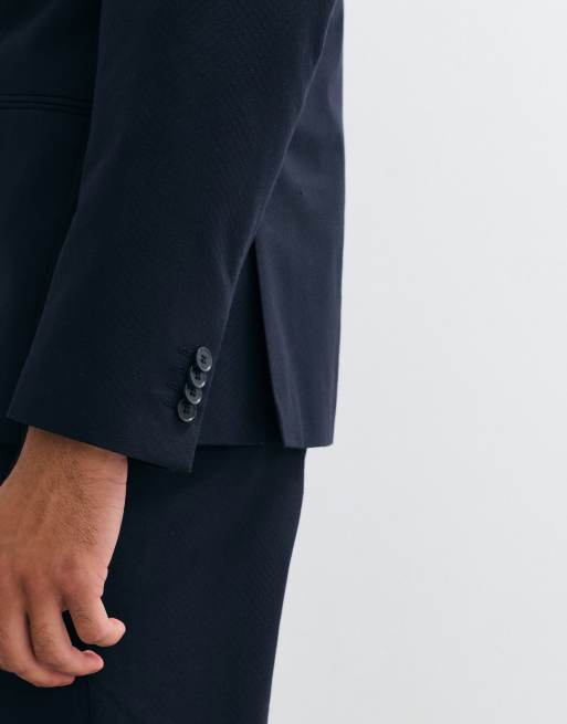 ASOS DESIGN – Marinblå, chevronmönstrad kavaj i jacquard med smal passform, del av kostym, 4 av 5