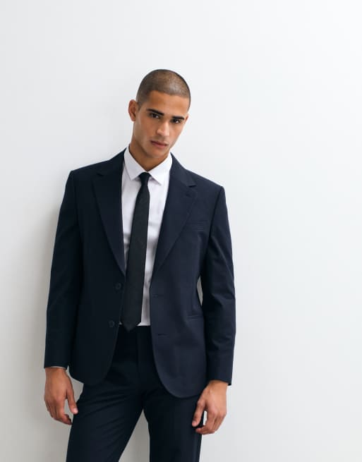 ASOS DESIGN – Marinblå, chevronmönstrad kavaj i jacquard med smal passform, del av kostym, 5 av 5