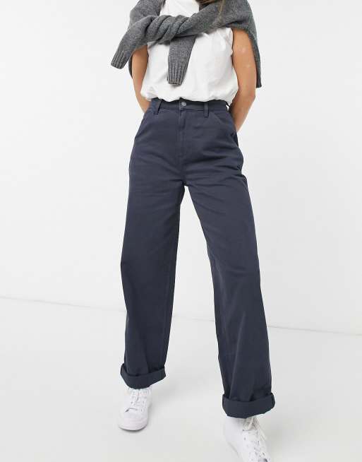 ASOS DESIGN – Marinblå chinos i ledig passform