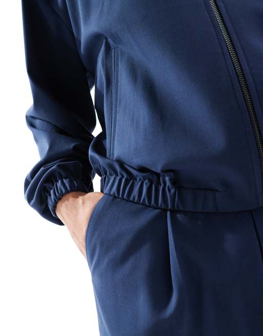 ASOS DESIGN – Marinblå, dressad bomberjacka med fickor, del av set, 4 av 5